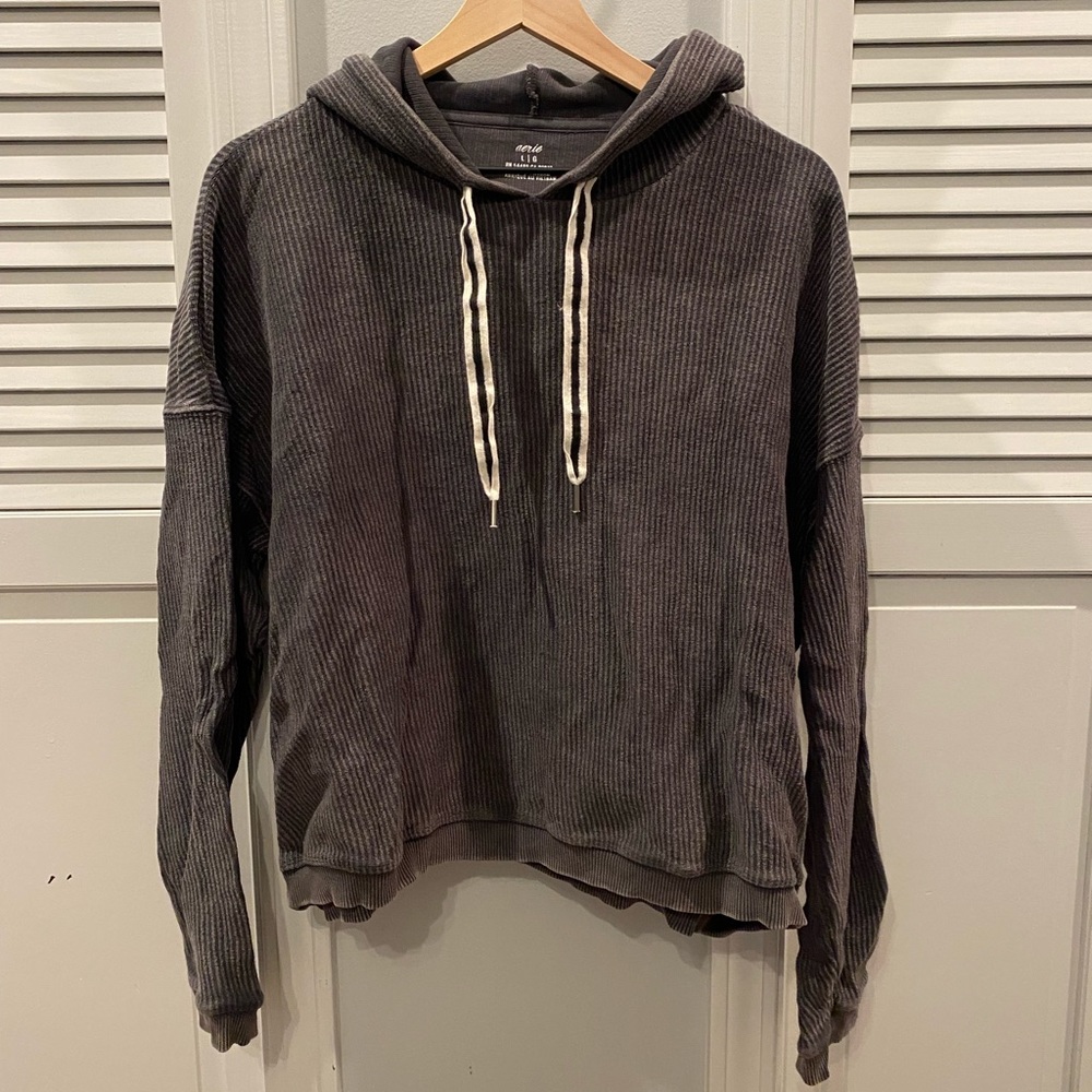Aerie gray corded hoodie